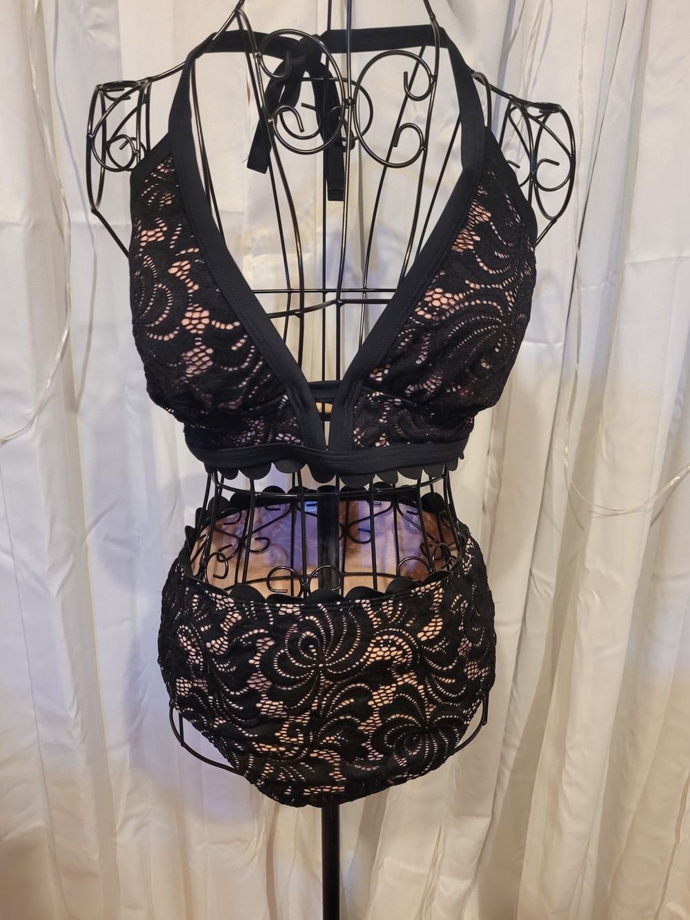 Amazon Black Lace Halter Bikini Set